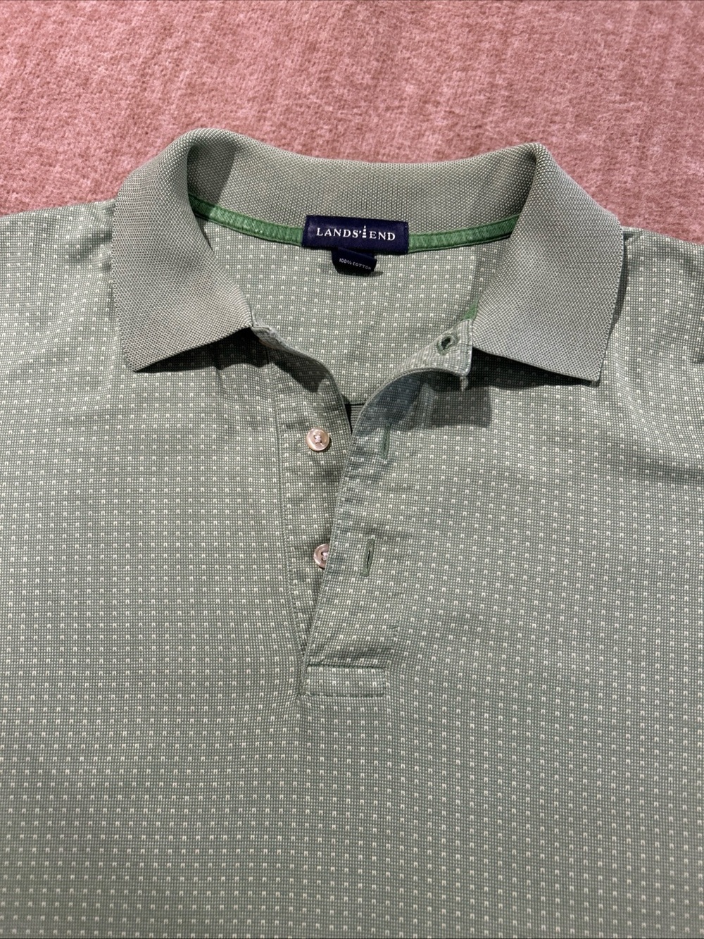 Lands' End Men's Light Sage Green Polo with Subtle Dot Texture